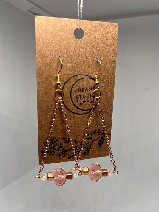 Triangle Chain Sparkling Bead Earrings (Pink or Blue)