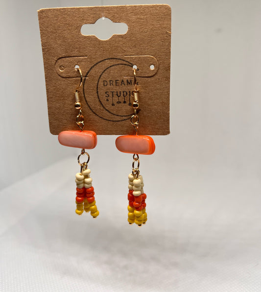 Halloween Candy Corn Inspired Bead Dangle Earrings