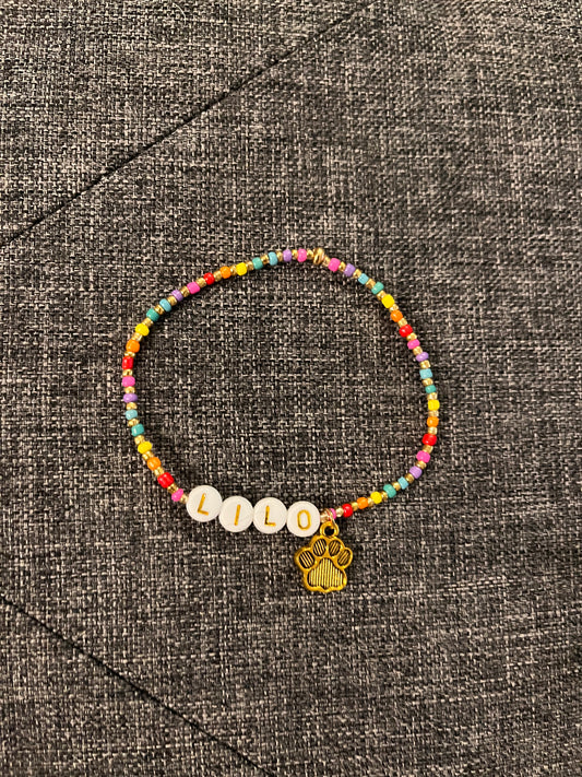 Custom Rainbow Seed Bead Pet Memorial Bracelet