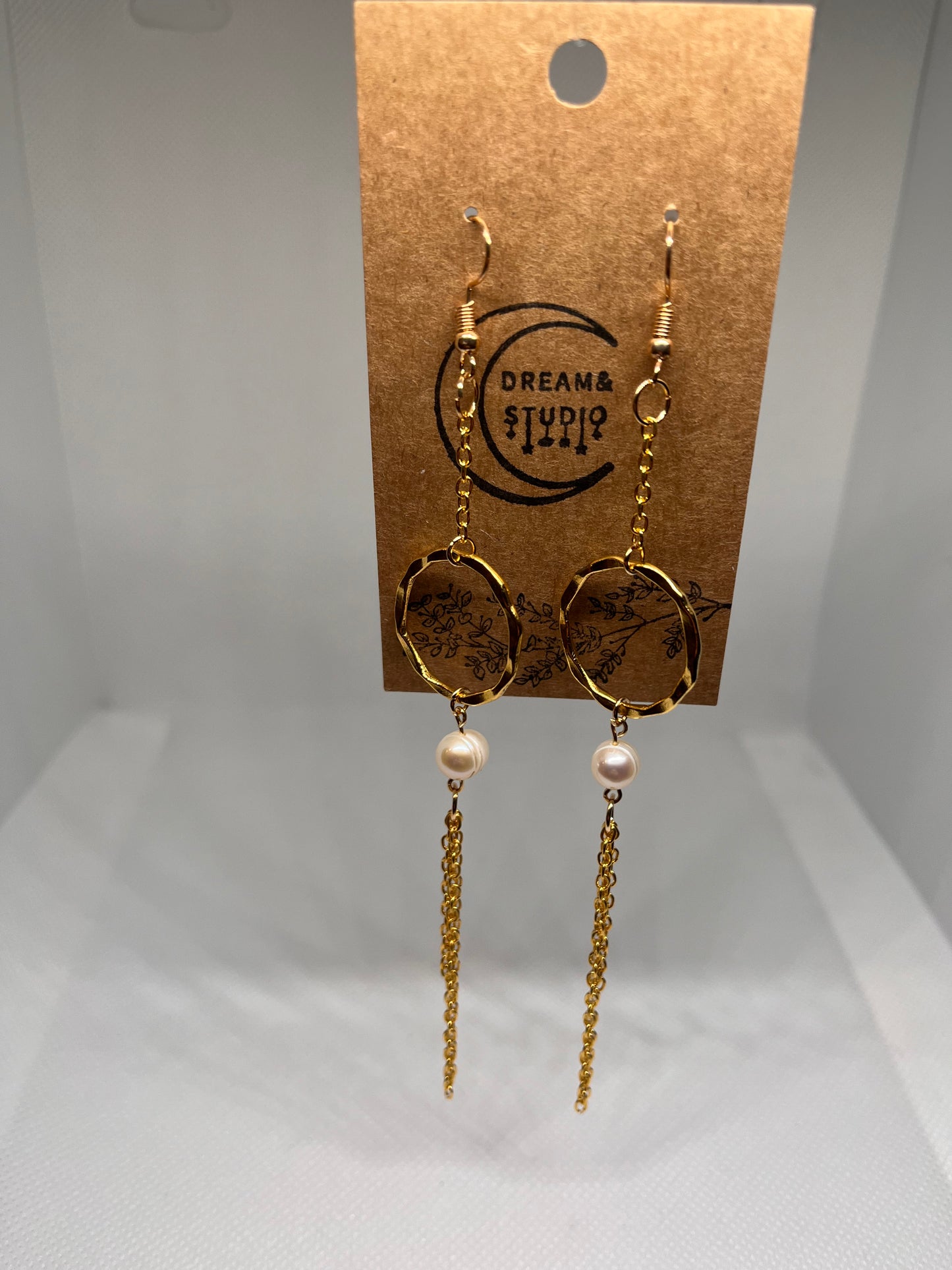 Cultured Pearl Gold Hammered Hoop Earrings