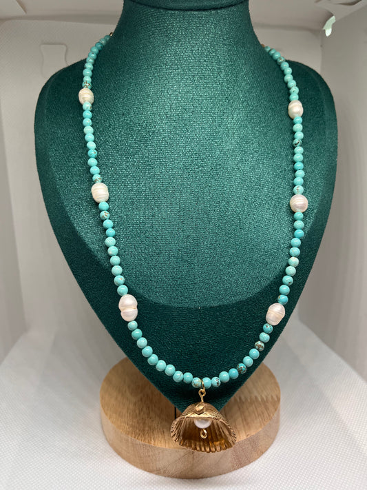 Ocean Magic Turquoise and Cultured Pearl Necklace