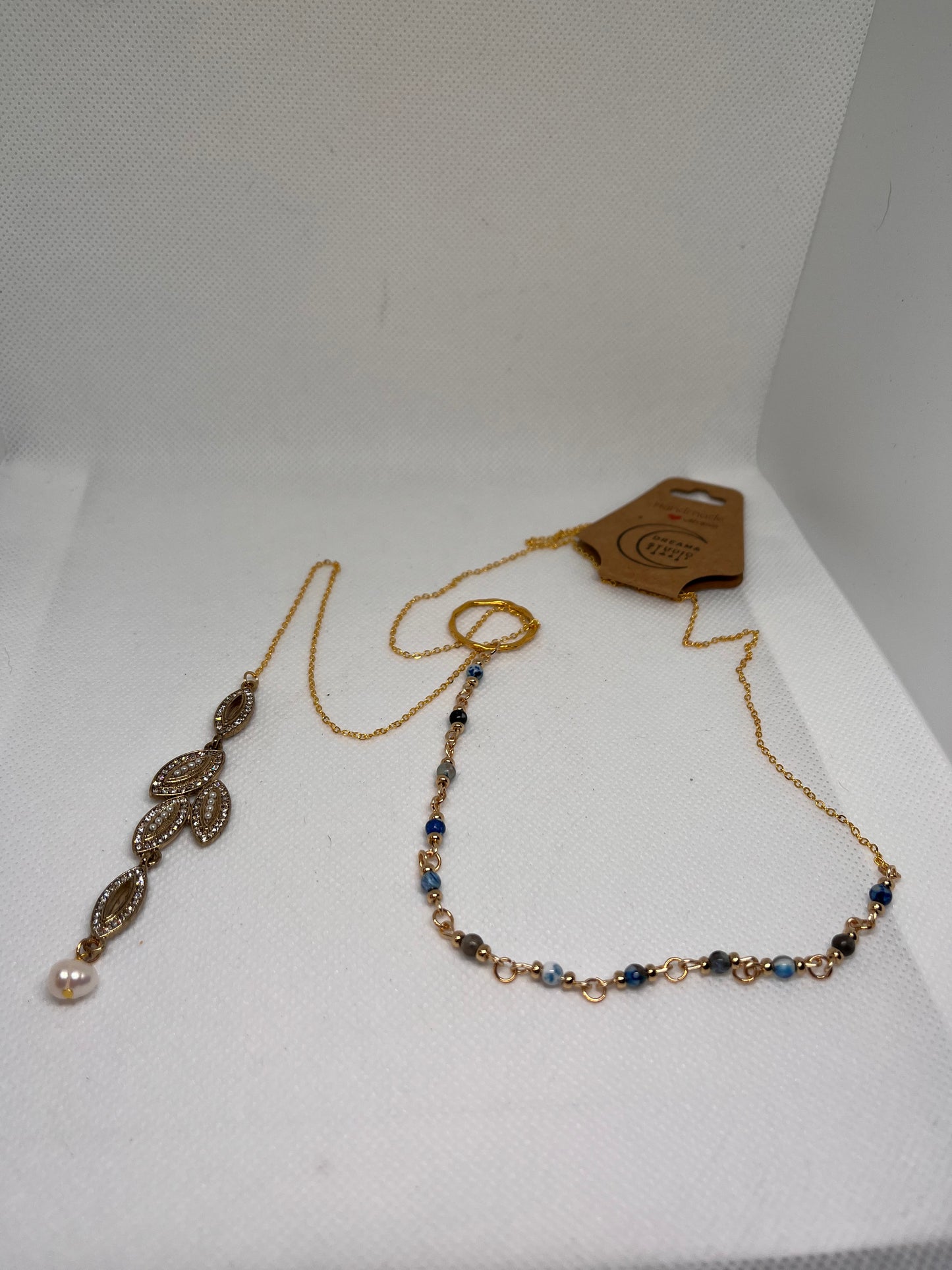 Boho Blue Jasper and Cultured Pearl Gold Belly Chain / Necklace