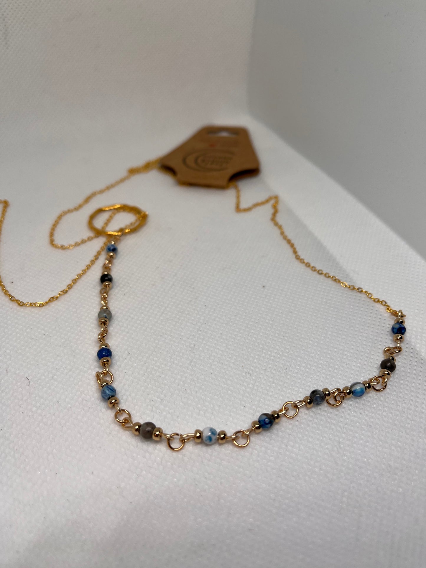 Boho Blue Jasper and Cultured Pearl Gold Belly Chain / Necklace