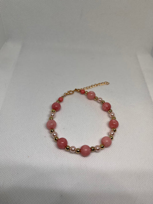 Pink Bead and Pearl Bead Bracelet