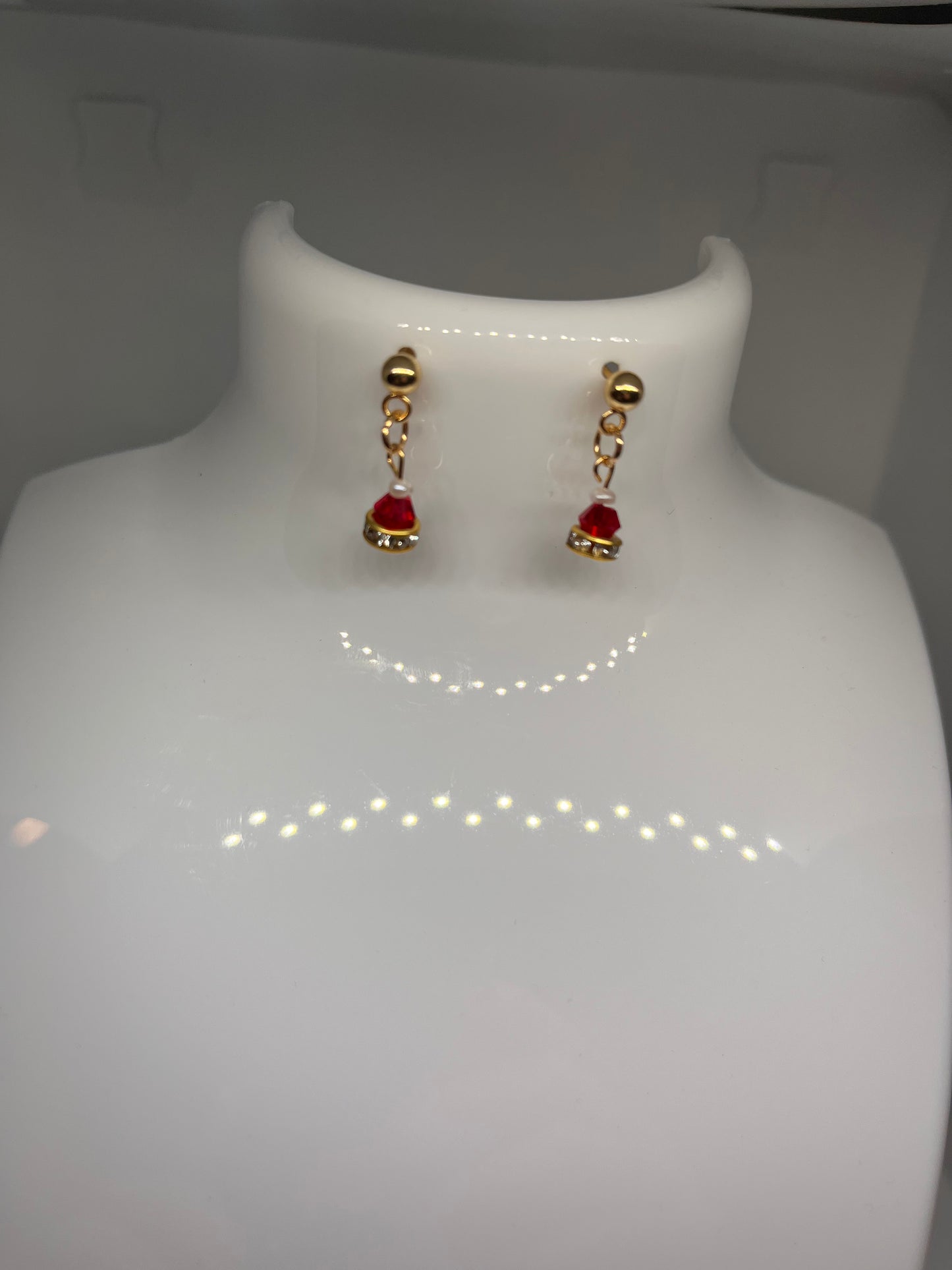 Santa Hat Beaded Holiday Earrings w/ Mini Cultured Pearl