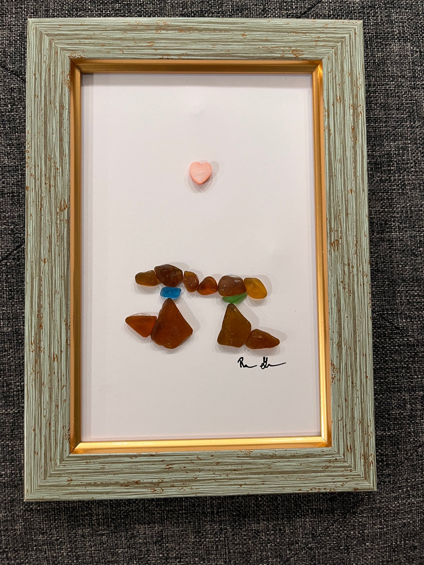 Puppies in Love Sea Glass Art (4x6 frame)