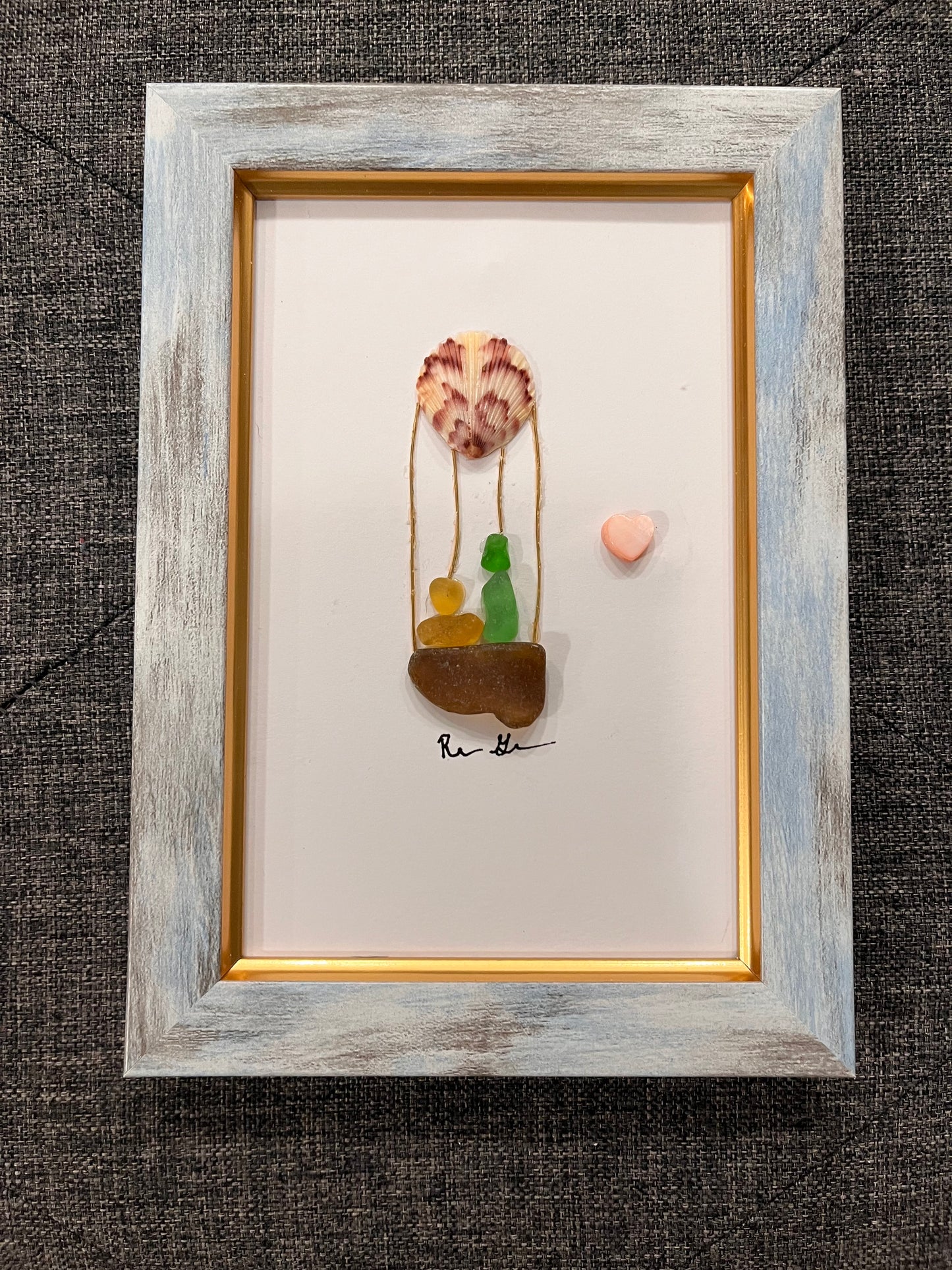 Hot Air Balloon in Love Sea Glass Art (4x6 frame)