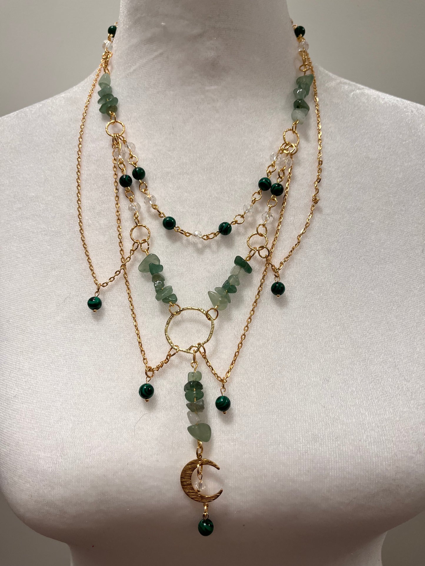 Stunning Gemstone Fairycore Layered Necklace (Aquamarine, Aventurine, or Obsidian)